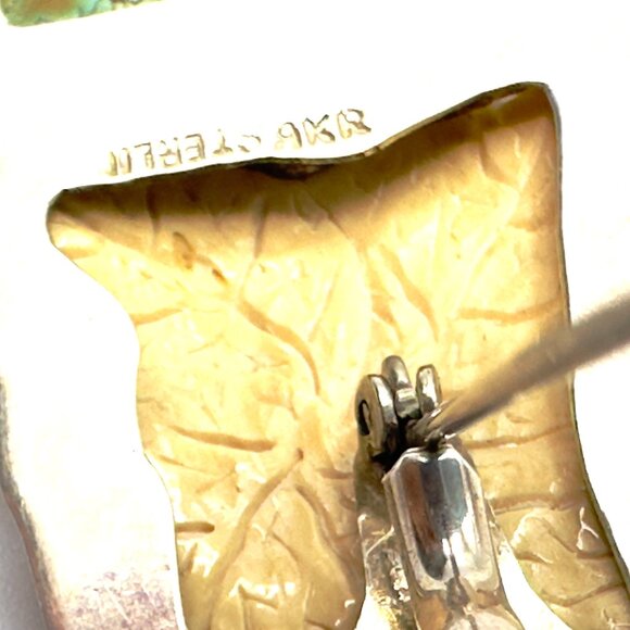 Vintage Amy Kahn Russell Carved Frog Brooch-Pendant Combo w/Turquoise & Glass - Picture 9 of 15